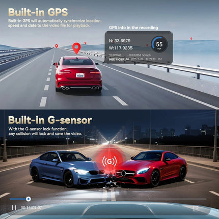 Redtiger A8 2CH 4K Touch Wifi GPS 64gb dashcam