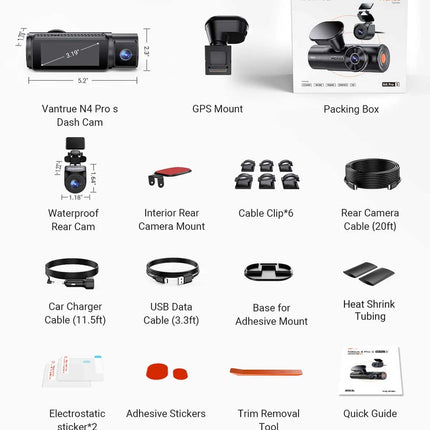 Vantrue N4 Pro S Cloud 3CH 4K Wifi GPS dashcam
